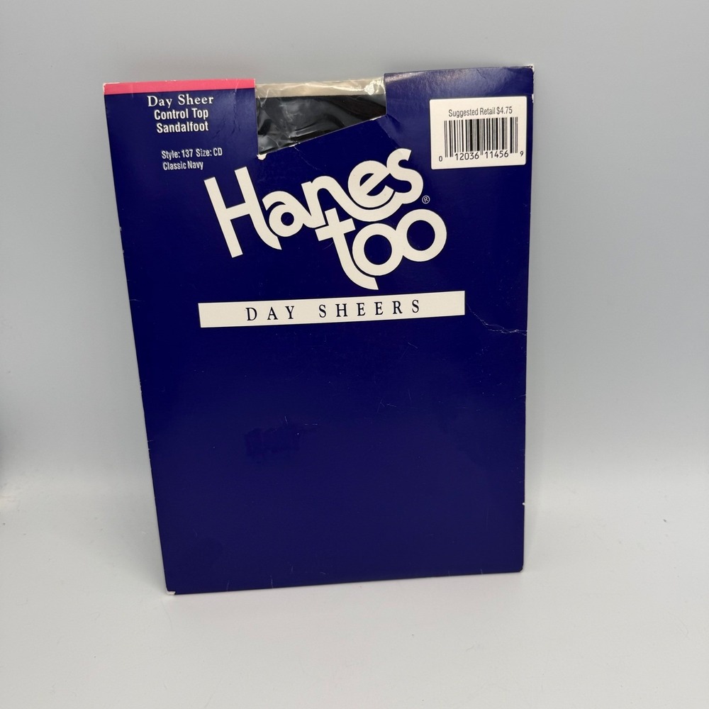 Vintage Hanes Too Day Sheers Control Top Pantyhose Classic Navy CD 137